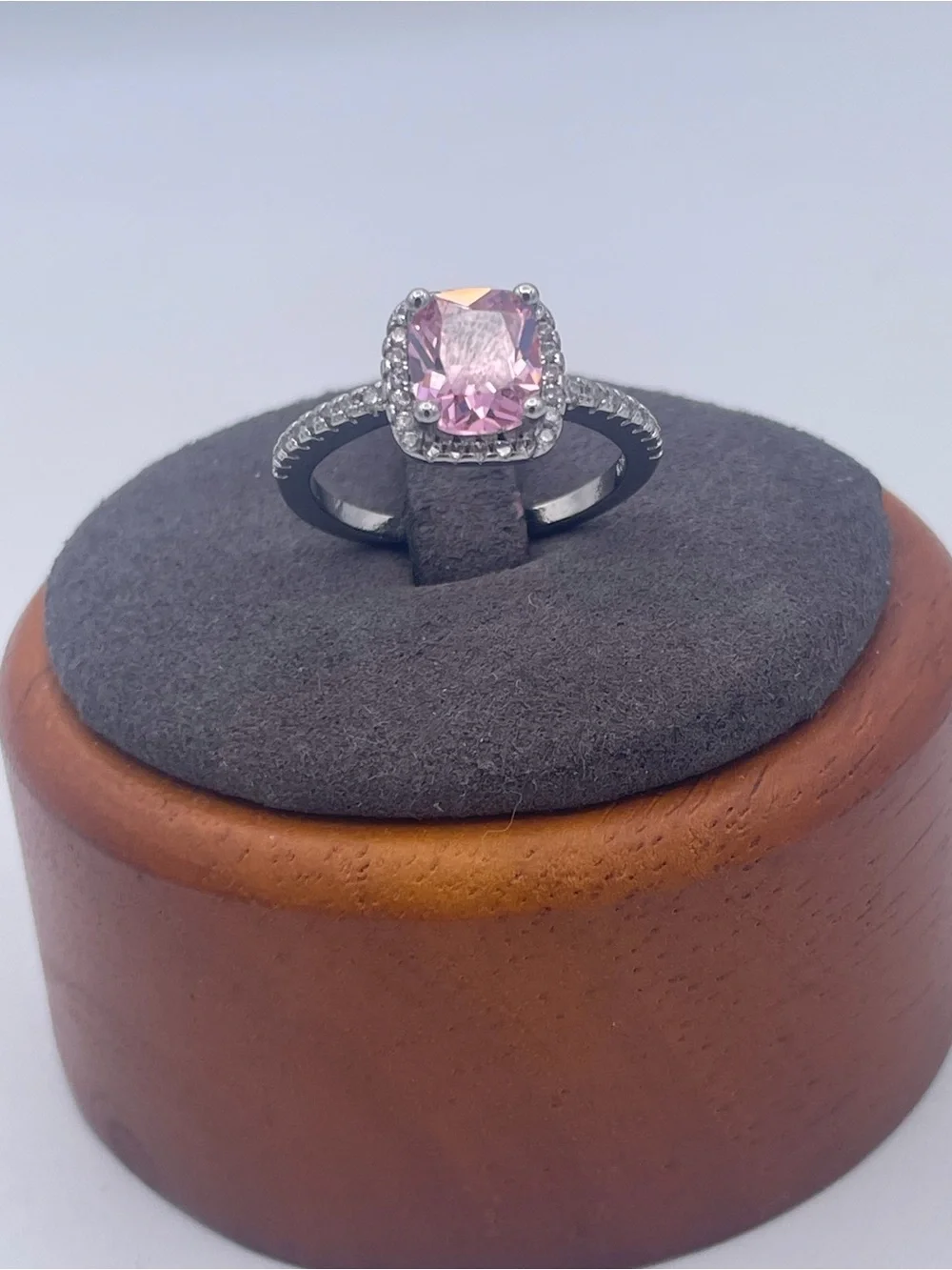 925 Sterling Silver Pink Cushion Cut CZ Halo Ring Cubic Zirconia Pave Band sz 8